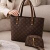 Classic Monogram Tote Bag with Matching Zip Wallet – Brown